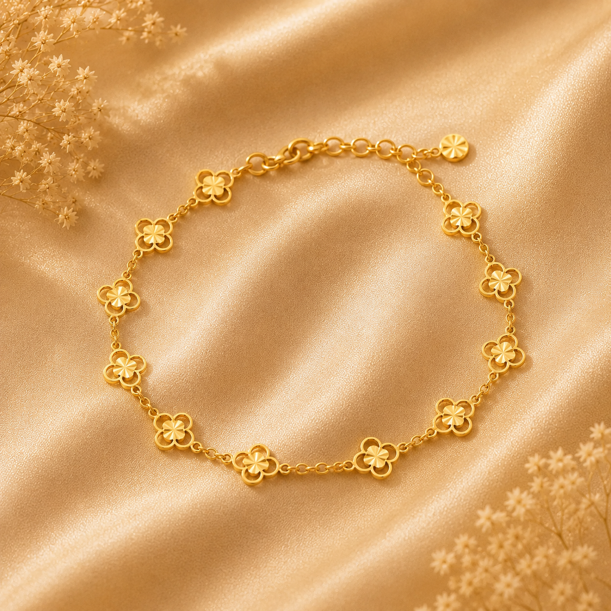 Bracelet trèfle à quatre feuilles évidé en acier titane poli
