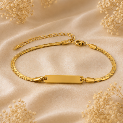 Bracelet chaîne serpent poli miroir avec barre ID gravable, acier inoxydable