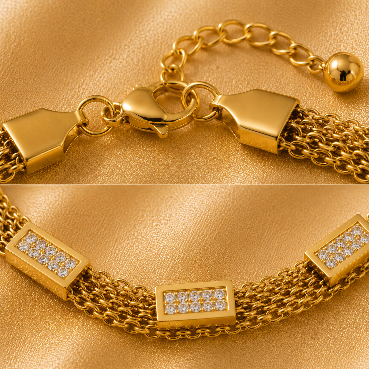 Bracelet multicouche en acier inoxydable 316L avec plaques de zircon