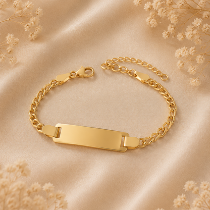 Bracelet gourmette maille Figaro en acier plaqué or 18K, poli miroir
