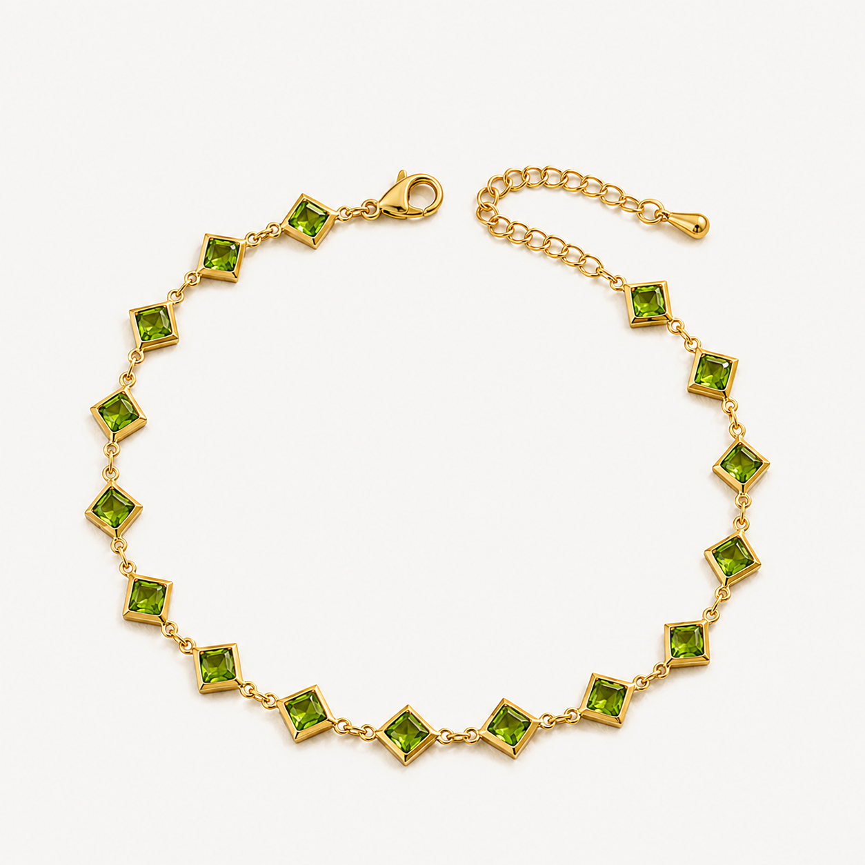 Bracelet vintage pierre carrée vert émeraude, plaqué or