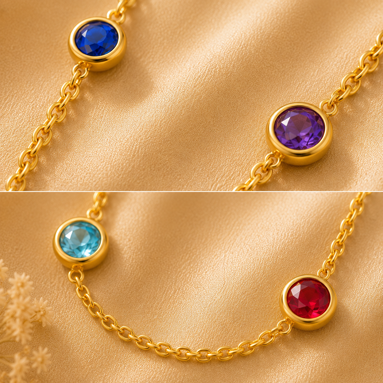 Collier pendentif strass colorés plaqué or, chaîne ajustable