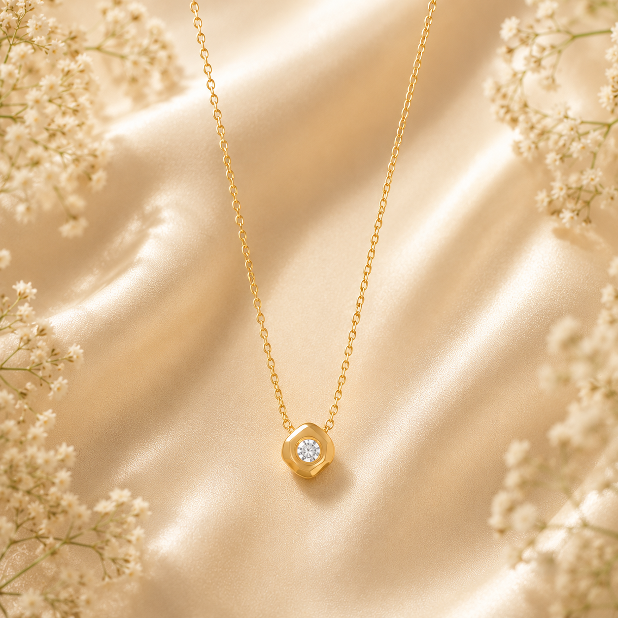 Collier pendentif hexagone géométrique serti de strass, plaqué or 18K