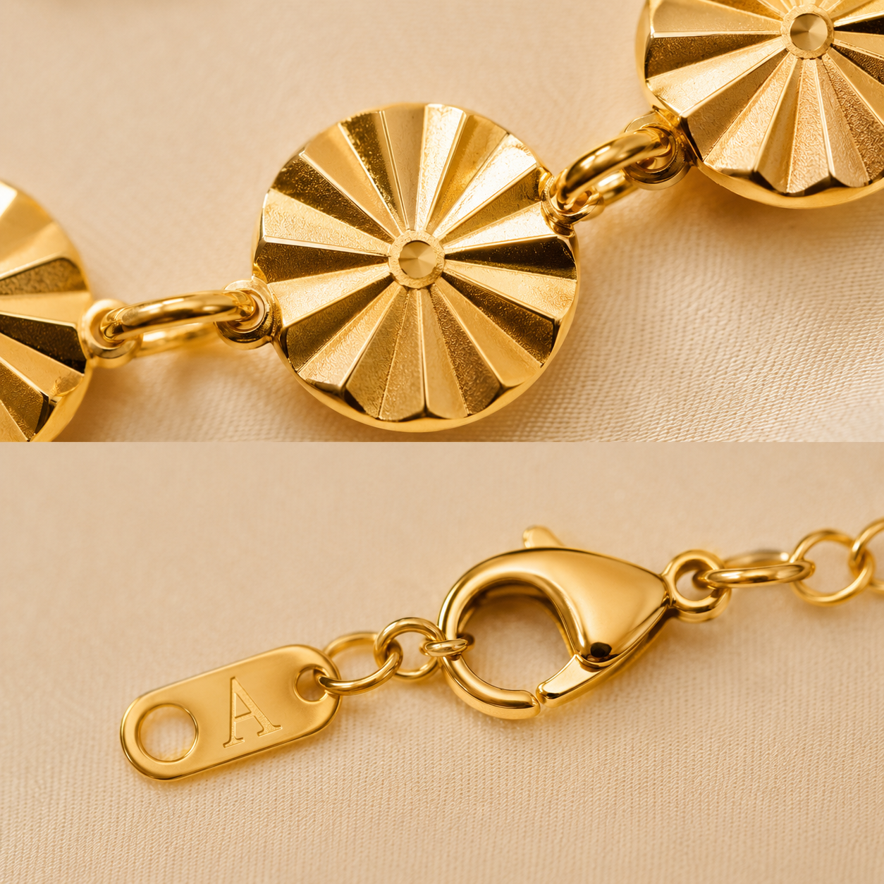 Collier pendentif disque soleil rayonnant plaqué or 18K, chaîne fine