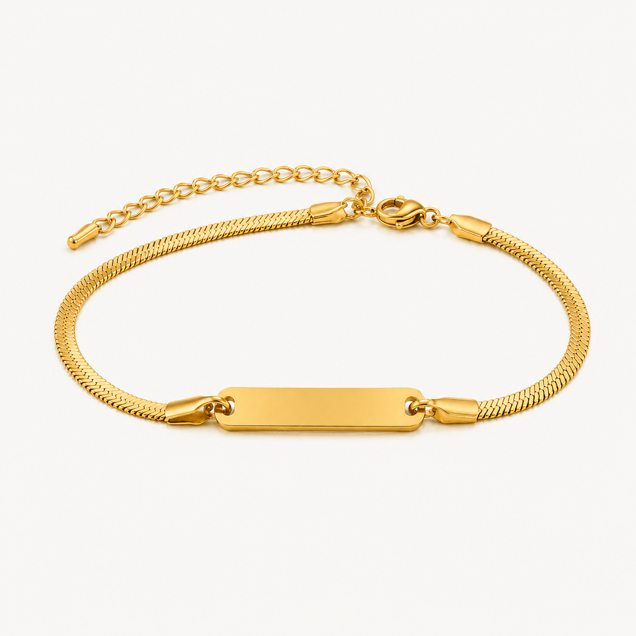 Bracelet chaîne serpent poli miroir avec barre ID gravable, acier inoxydable