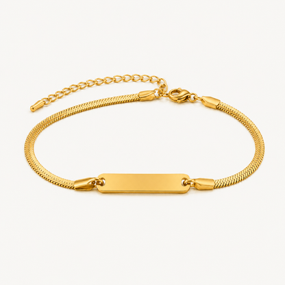 Bracelet chaîne serpent poli miroir avec barre ID gravable, acier inoxydable