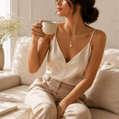 Collier pendentif perle fantaisie et cristaux plaqué or 18K