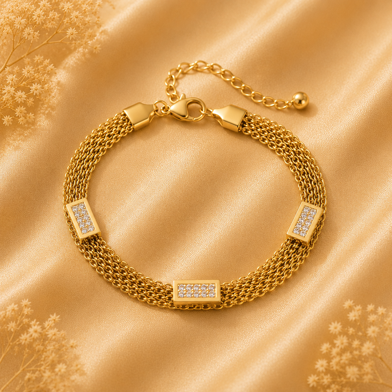 Bracelet multicouche en acier inoxydable 316L avec plaques de zircon