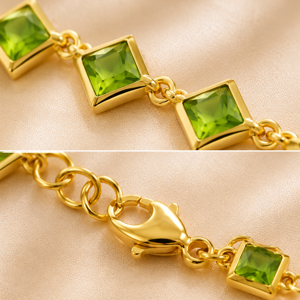 Collier vintage pierre carrée vert émeraude sertie, plaqué or