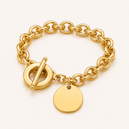 Bracelet chaîne épaisse et disque gravable en acier inoxydable 316L