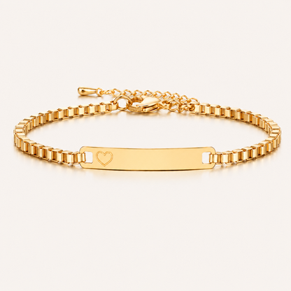 Bracelet barre plaqué or 18K avec cœur gravé, chaîne ajustable