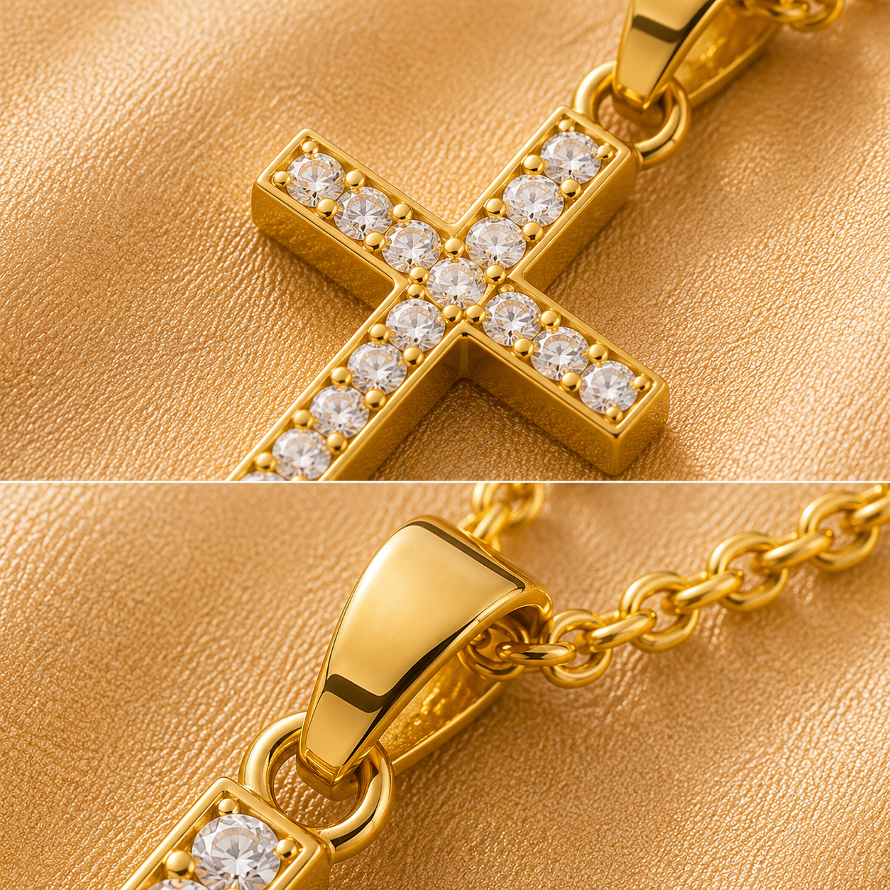 Collier pendentif croix plaqué or serti de zircons blancs en micro-pavé