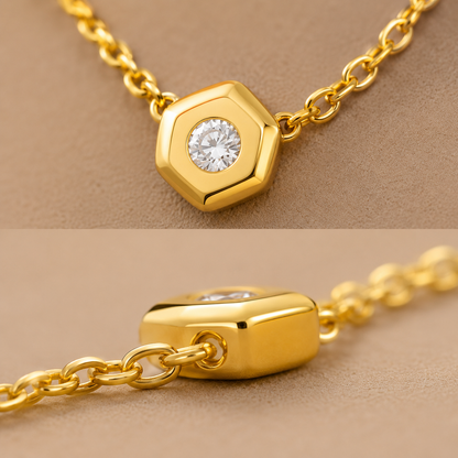 Collier pendentif hexagone géométrique serti de strass, plaqué or 18K