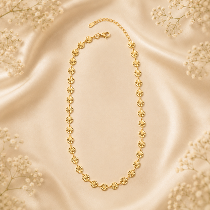 Collier pendentif disque soleil rayonnant plaqué or 18K, chaîne fine