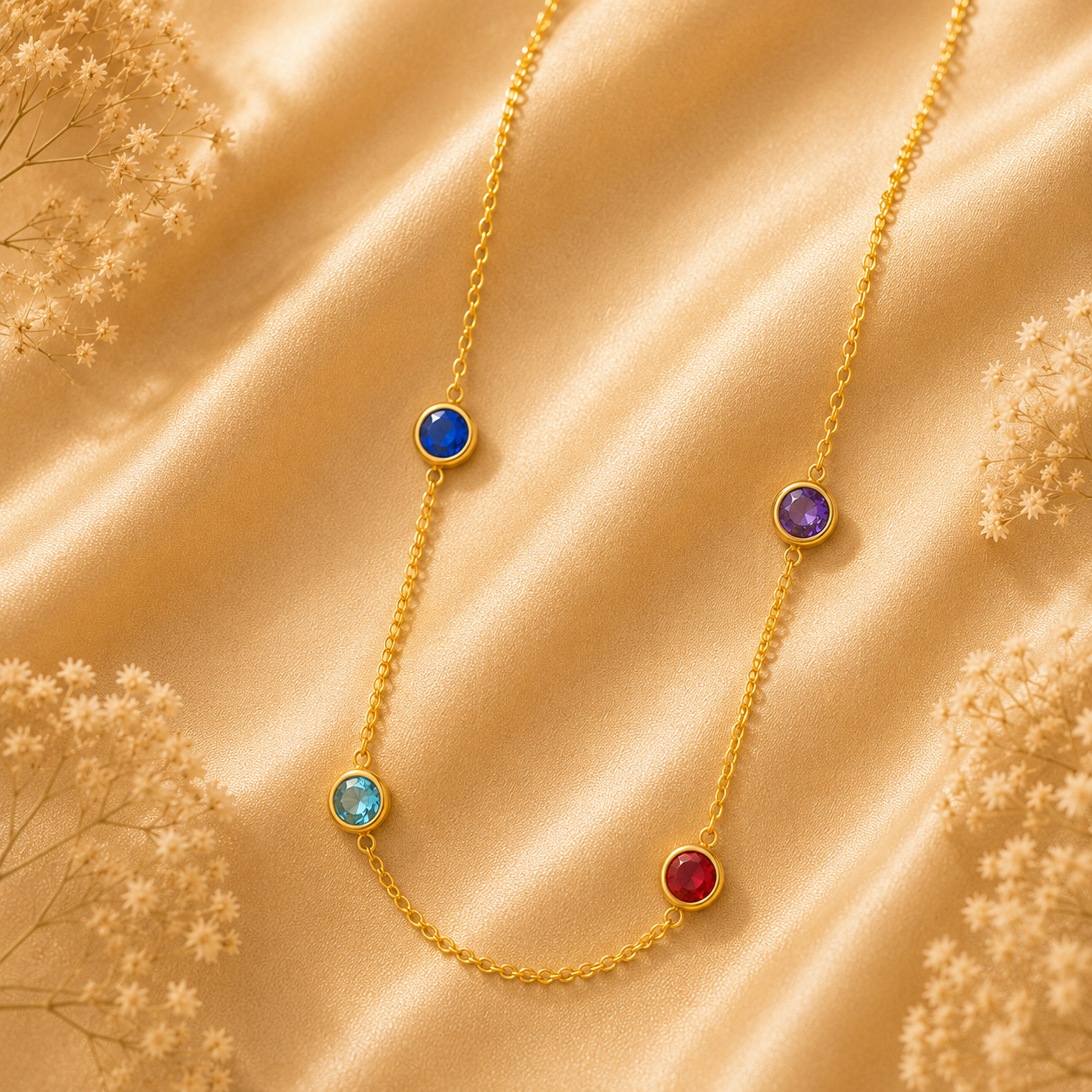 Collier pendentif strass colorés plaqué or, chaîne ajustable